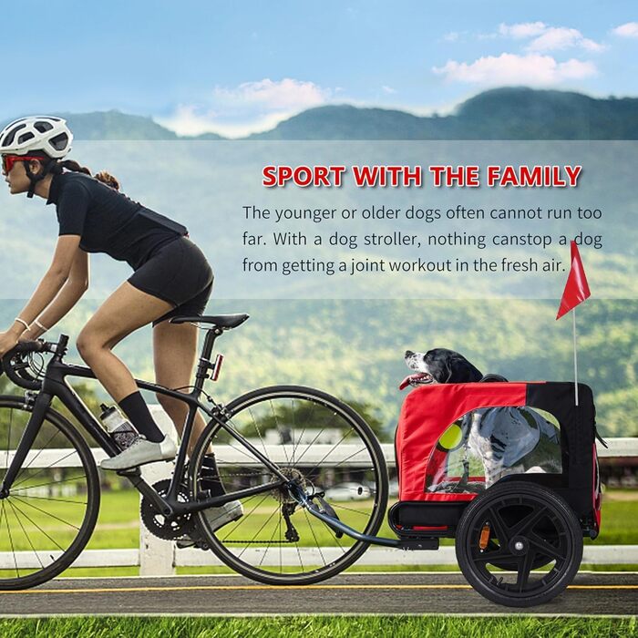 Фаркоп для велосипеда Sogesfurniture для собак, візок для собак на велосипеді, складаний, з кріпленням, прапорцем, відбивачем, 600D Oxford Canvas, червоний та чорний