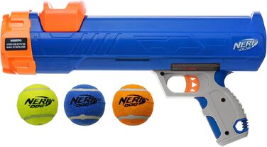 Іграшка для собак Nerf Dog 30,5 см Blaster без кліпу, з 3-ма пищащими тенісними м'ячами 5,1 см, непрозорий синій/оранжевий/сірий, оранжевий/синій/зелений