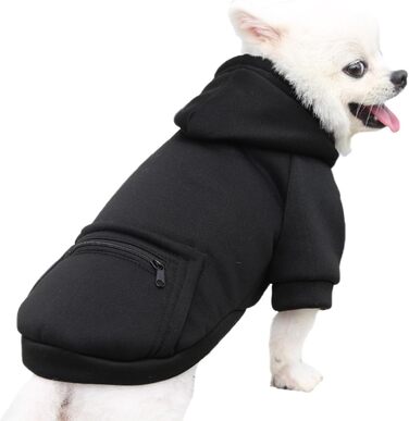 Теплий зимовий халат для собак з кишенею Jecikelon. Худі для цуценят, тепла одіяння для маленьких собак, чихуахуа. Розмір X-Large, чорний.