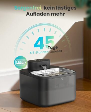 Бездротовий фонтан-поїлка для котів Oneisall 2.2л, ультратихий (20дБ) з датчиком руху, нержавіюча сталь 304