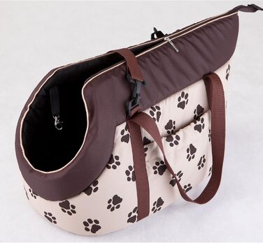 Транспортна сумка для собак та котів, переноска, сумка-переноска для тварин, 30x50 см, бежева з принтом лапок (R3)