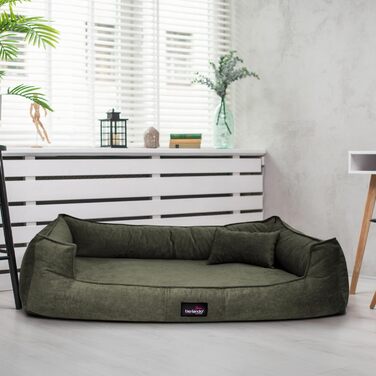 Ортопедичне ліжко для собак Tierlando® Bruce з знімним та пральним велюровим покриттям, диван для собак середніх та великих порід. Розмір: 110x90см, Колір: Оливковий (26). Розміри: 110 x 90 x 25 см