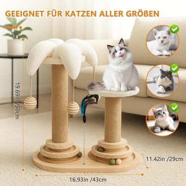 Інтерактивна іграшка для котів 6 в 1, дерев'яні котячі меблі з підвісними кульками, пір'ями, поворотним шариком, котячий когтетоп з сизалю та джуту для кошенят та середніх котів, зелений (білий)