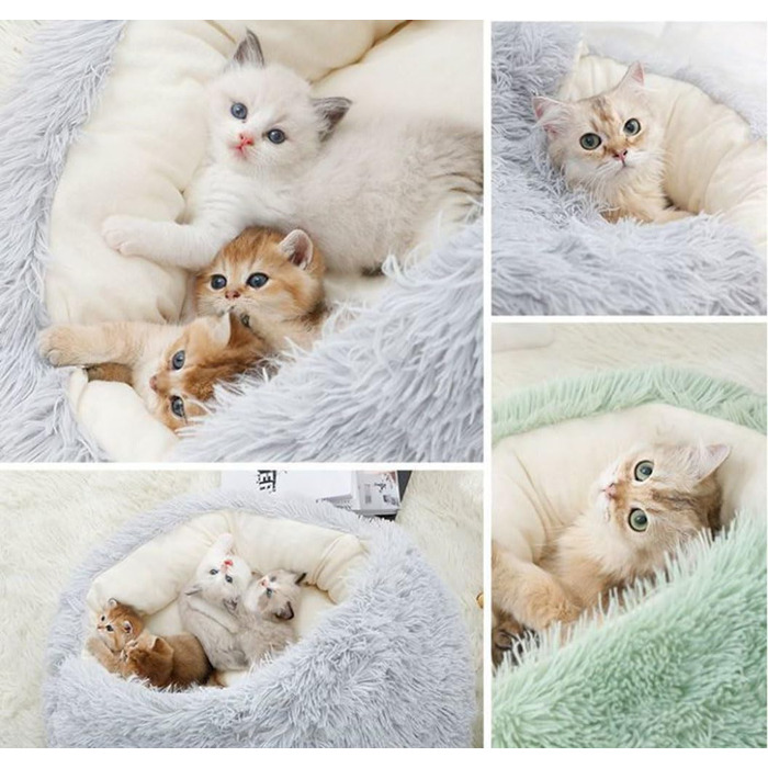 Кругле лежанка для собак та котів Lingxiya, 50 см, коричневий, плюшеве гніздо з антиковзаючою основою