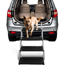Сходинка для собак у машину – широка, складна, з антиковзким покриттям, для авто, SUV, вантажівок, витримує до 113 кг, 5 сходинок, срібна