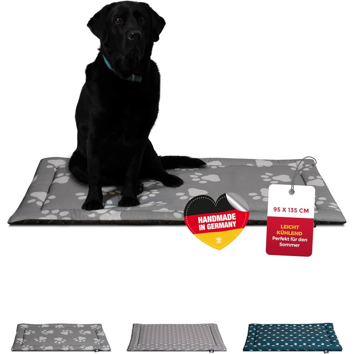 Літня собача ковдра HS-Hundebett® з бавовни з наповнювачем та антиковзким покриттям XS – М'яка собача ковдра для літа – Працює в пральній машині та довговічна – Легка літня ковдра для собак – Виготовлено в Німеччині (Лапа Антрацит, 95x135 см)