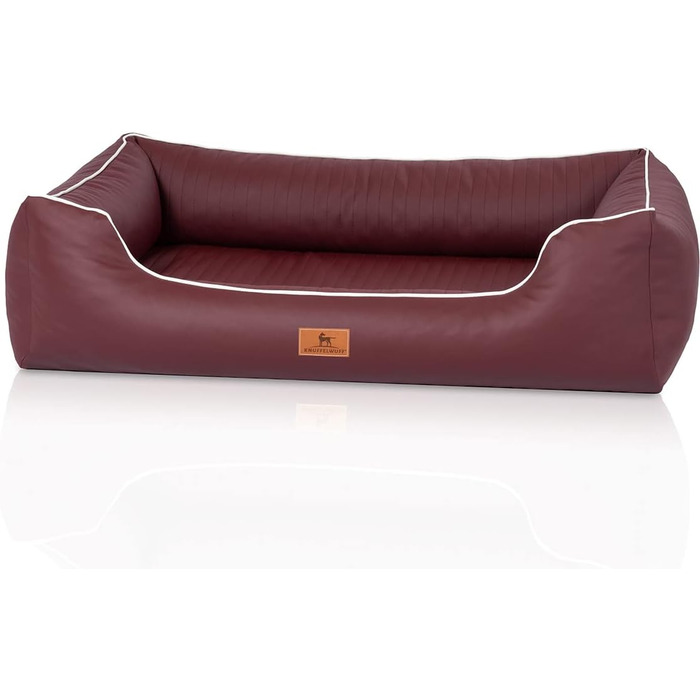 Ортопедичне ліжко для собак Knuffelwuff Lovelock M-L з штучної шкіри, 85 x 63 см. Знімний чохол, легко мити, для великих, середніх та маленьких собак (Вишневий)