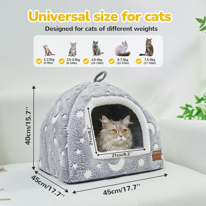 Кігтеточка-будиночок CATISM на Новий Рік - 42 x 42 x 55 см, для кішок, білий, з теплим килимком, знімний будиночок, антиковзаюче дно