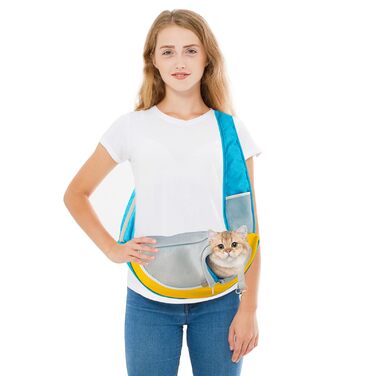 PETCUTE Сумка-переноска для собак, блакитна. Зручна переноска для цуценят та малих собак, з регульованою ручкою та безпечною шлейкою. Має дихаючу сітку та передню кишеню. Ідеально для прогулянок на свіжому повітрі.