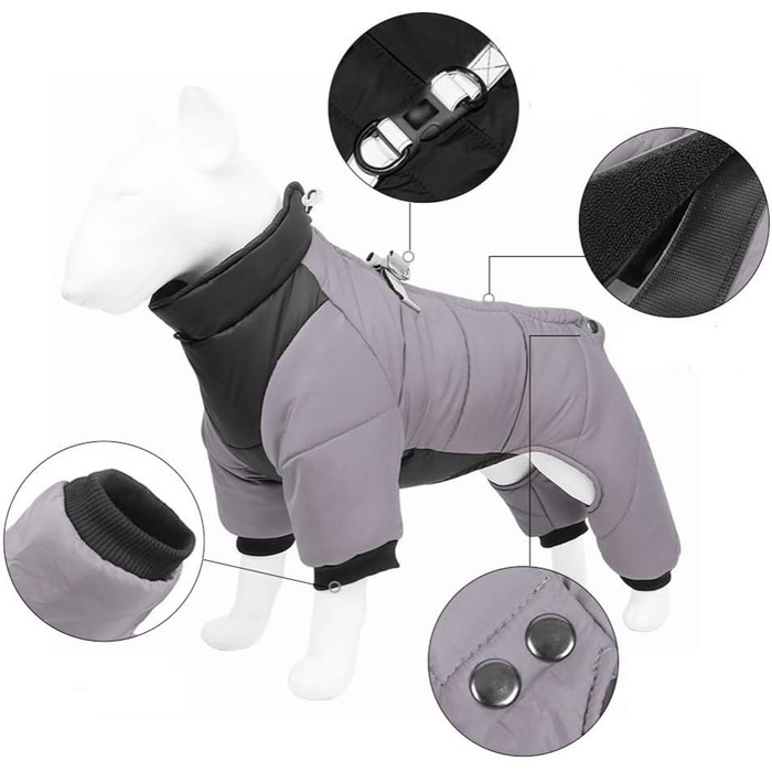 Зимовий теплий зимовий одяг для собак з D-початком, водонепроникний, флісова підкладка, для маленьких та середніх собак (Сірий, L)