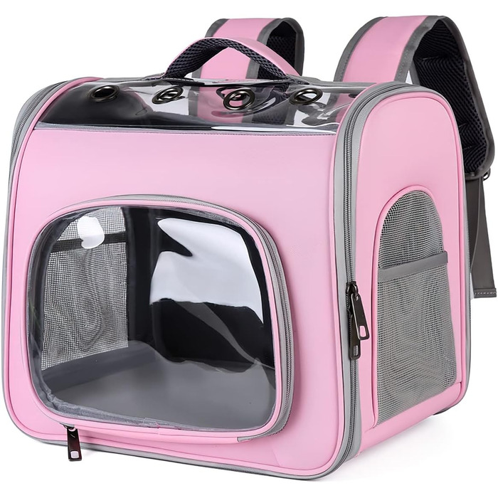 Рюкзак для кота Galatée, дихаючий рюкзак для домашніх тварин з фронтальною відкриваністю, складаний, з сіткою, для собак та котів, для подорожей, прогулянок, хаджінгу (Рожевий)