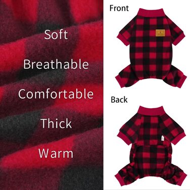 XPUDAC Піжама для собак на Новий Рік, в клітинку, для маленьких та середніх собак, дівчаток та хлопчиків, флісова, тепла, зимова (розмір M)