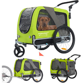 DOGGYHUT® Преміум великий велосипедний причіп для собак 2 в 1, буксир для собак, біговий причіп для собак, великий об'єм 270 літрів, для середніх та великих собак до 35 кг, зелений / чорний