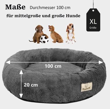 Кругле ліжко для собак King Dog: м'яке, зручне, з плюшевим покриттям, знімний внутрішній подушок, антиковзаюче, XL (100 см, пісковий)