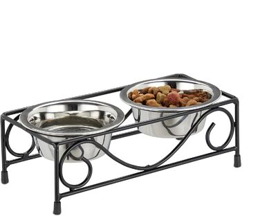 Набір мисок для собак Relaxdays з підставкою, 2 миски з нержавіючої сталі по 300 мл, чорний/сріблястий, для корму та води