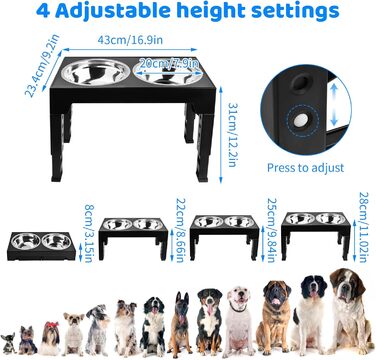 Підвищена годівниця для собак та котів, складна, регульована по висоті, для маленьких, середніх та великих порід