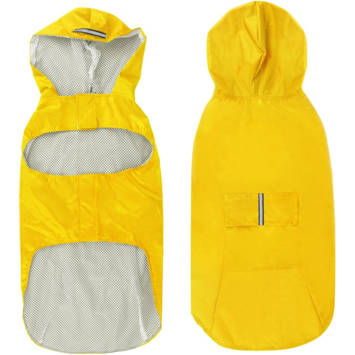 Регенмантель Idepet для собак з отвором для нашийника: водонепроникний, світловідбиваючий, вітронепроникний, пончо, дощовик з капюшоном для маленьких, середніх та великих собак (4XL, жовтий)