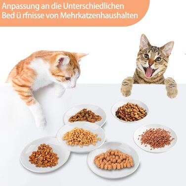 Набір мисок для котів CROUTE 6 шт. з кераміки - широкі миски для котів, анти-високочування, білий колір, з принтом лапки