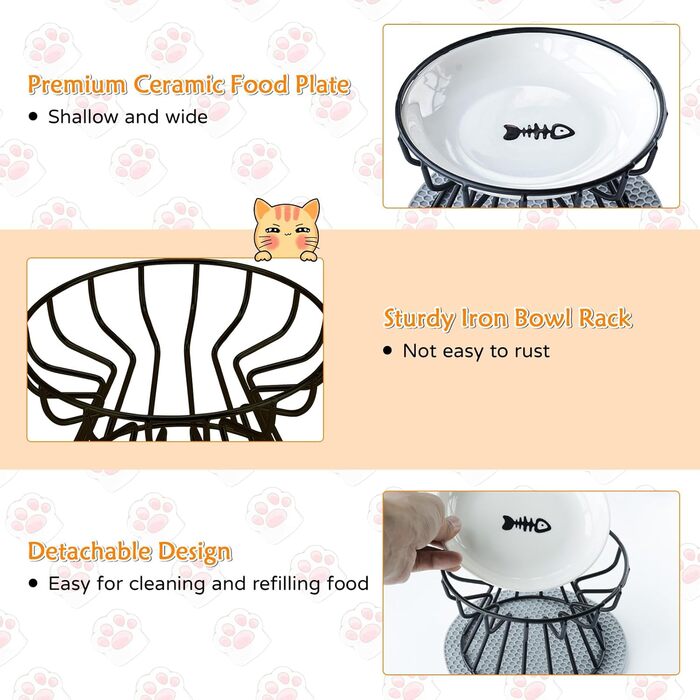 Підвищений годівниця для котів, керамічна миска з металевим підставкою, для котів, цуценят та маленьких собак, миється в посудомийній машині