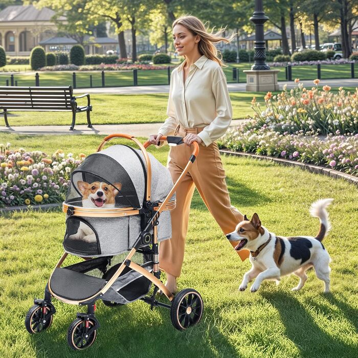Візок для собак та котів 3-в-1 DWVO: візок, переноска, сумка. До 22 кг, сірий