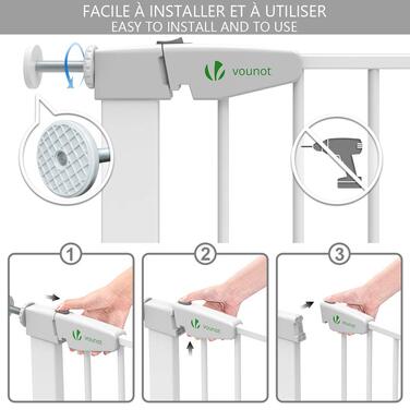 Захист для сходів Vounot без свердління, 76-108 см, для дітей, собак та котів, автоматичне закриття, магнітний замок, 90° стоп, білий