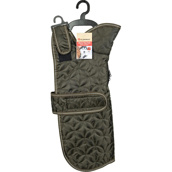 Зимовий теплий одяг для собак Flamingo Ushi Khaki, 45 см, водонепроникний, з флісовою підкладкою, світловідбиваючий, з отвором для шлейки