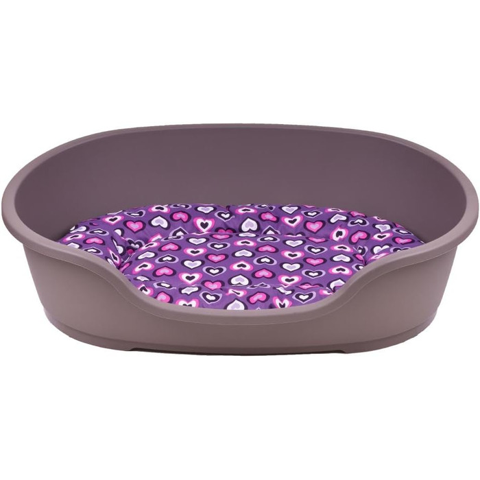 Корзина для собак Adena, 81 x 54 см, бежева + подушка з сердечками, фіолетова, L 81 x 54 x 24 см