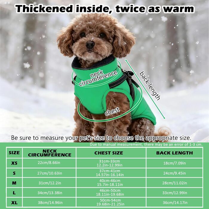 Зимовий одяг для собак ZoneYan: регульований, водонепроникний, теплий, з відбиваючими елементами (зелений, S)