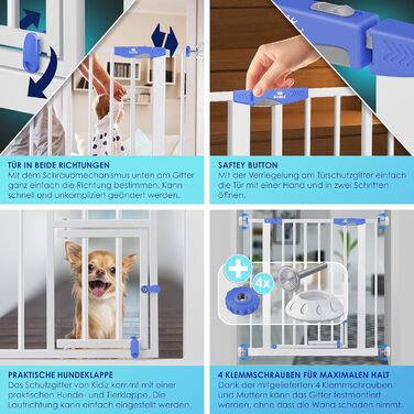 Захисне ворота KIDIZ® для дітей, собак та котів | Без свердління, розширюване, поворотне | Розмір: 74-87 см, блакитне