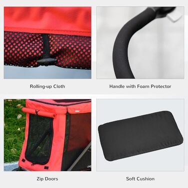 Дитяча візок для тварин PawHut: зручний, з гальмом, 600D Oxford, сталь, червоний