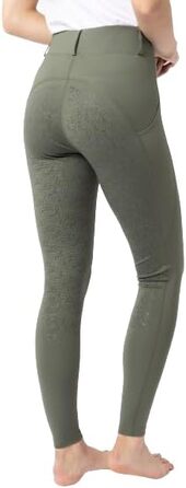 Легінси для верхової їзди HORZE Damen DEA, штани для верхової їзди з повним сидінням та кишенею для телефону (32, Beetle Green)