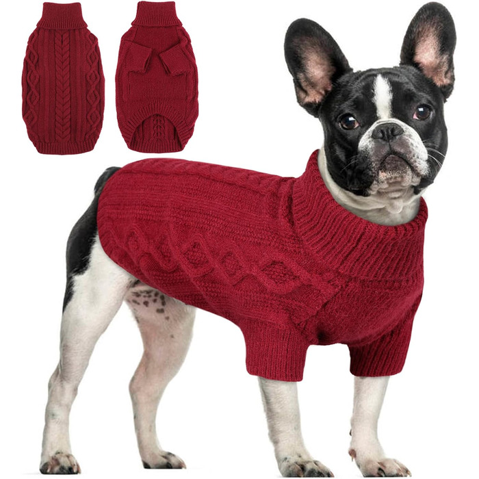 Теплий святковий пуловер для собак з отвором для шлейки, червоний (M) - для маленьких та середніх собак