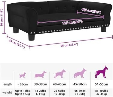 Крісло-ліжко для собак, чорне, з м'якою оббивкою, 95 x 55 x 30 см, для маленьких собак та котів