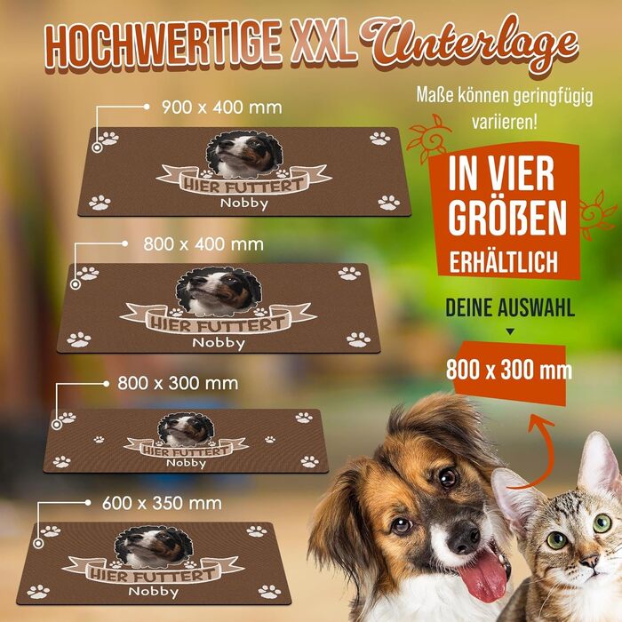 Персоналізована килимок для годування з фото та ім'ям - PR Print, для собак та котів, миється, не слизький (80 x 30 см)