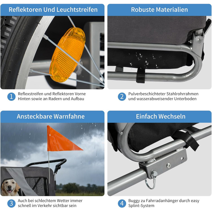Причіп для собак 2-в-1 Hundefahrradanhänger Jogger до 40 кг - легкий, з посиленим дном та прапорцем безпеки