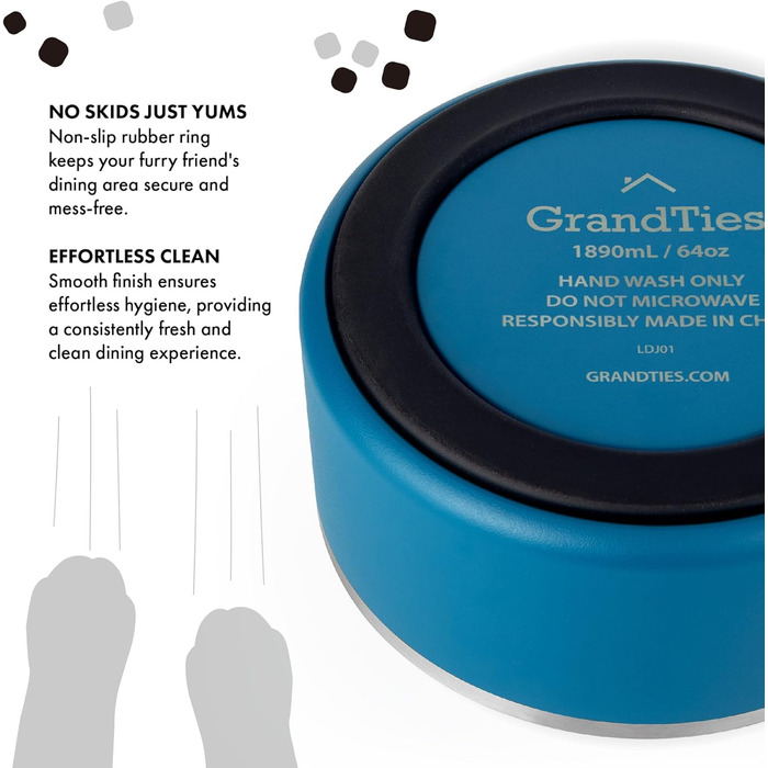Нержавійна миска для собак та котів GrandTies з гравіюванням, велика (1890 мл, кобальтово-синій)