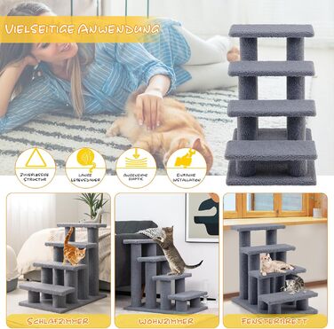 Сходинка для котів та собак GYMAX - 4 сходинки, сірий колір, 60,5 x 41 x 60,5 см