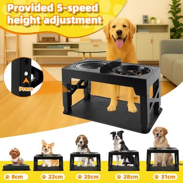 Підвищений годівниця для собак, регульована висота, великі породи - миска для води + миска протиковзаюча + дорожня миска & миска для корму - килимок, неслизька станція для годування середніх/великих собак