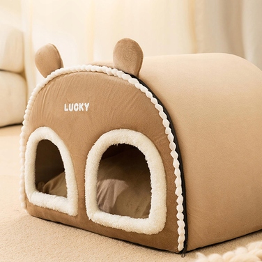 Закритий будинок-печера для котів: теплий та багатофункціональний лежак, коричневий