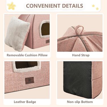 Квіткове ліжко-будиночок для котів, м'яке та тепле, рожеве, 44х44х44 см