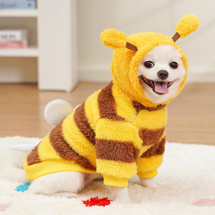 Теплий зимовий одяг для собак: светр з капюшоном, костюм, теплий фліс з кільцем D, розмір L, жовта бджола