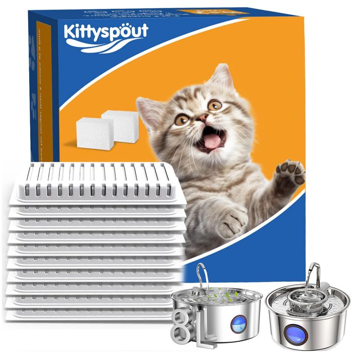 Фонтан-поїлка для котів Kittyspout з нержавіючої сталі, 3.2 л (10 фільтрів + 2 губки)
