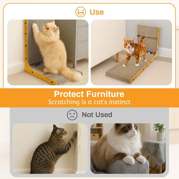 Кігтеточка для котів, 70 см, L-подібна конструкція, з іграшками, щільне гофрокартон, для захисту стін та диванів