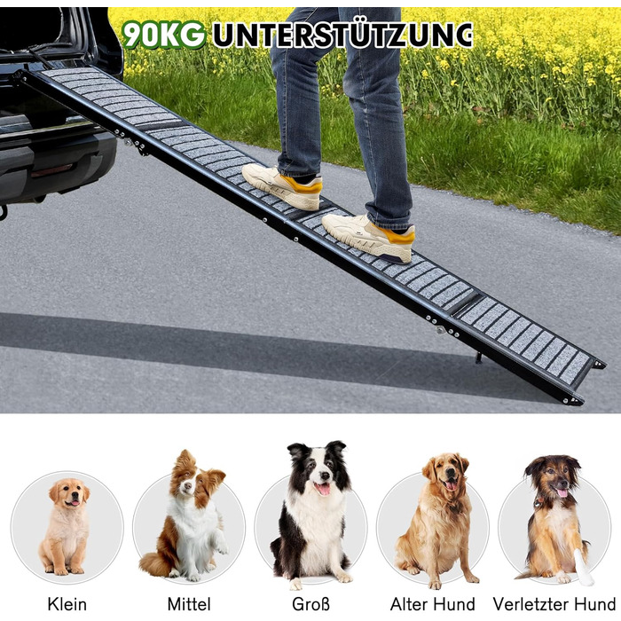 Рампа для собак у машину, складана, 160 см, з антиковзким покриттям, для легкових автомобілів, вантажівок та SUV, до 90 кг