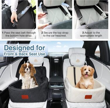 Автокрісло для собак WOOAIDAGG до 11,3 кг, м'яке дорожнє ліжко з memory foam, знімний чохол, кишені, ремінь безпеки, протиковзке, чорне