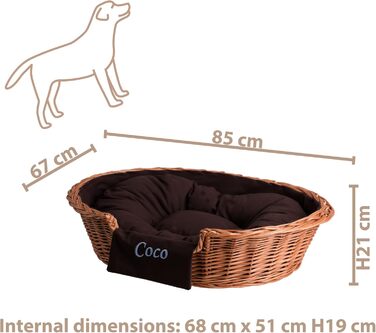 Плетенний корзинка для собак та котів з подушкою, 75x75 см, натуральне плетіння