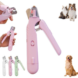 Триммер для когтів домашніх тварин з LED-підсвіткою 2-в-1: триммер та шліфувальник для собак та котів (рожевий+білий)