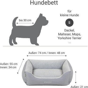 Ліжко для собак Doctor Bark Kleine Hunde - Корзина для собак, м'яка та пухнаста - Миється, зносостійка, затишна - Зроблено в Німеччині GreenLabel (S - 74x55 см, світло-сірий)