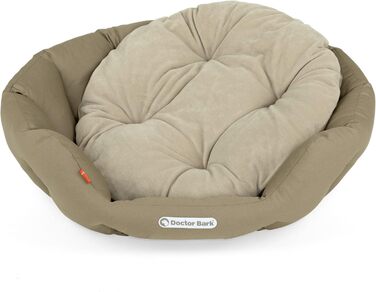 Кругле ліжко для собак Doctor Bark - м'яке собаче гніздочко для середніх собак з ортопедичною подушкою та іграшкою-кісткою. Можна прати до 95°C. Зроблено в Німеччині (L - 60x50 см, золотисто-коричневий)