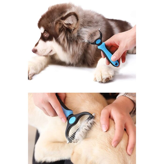 Щітка для грумінгу домашніх тварин проти ковтунів, для собак та котів, синього кольору